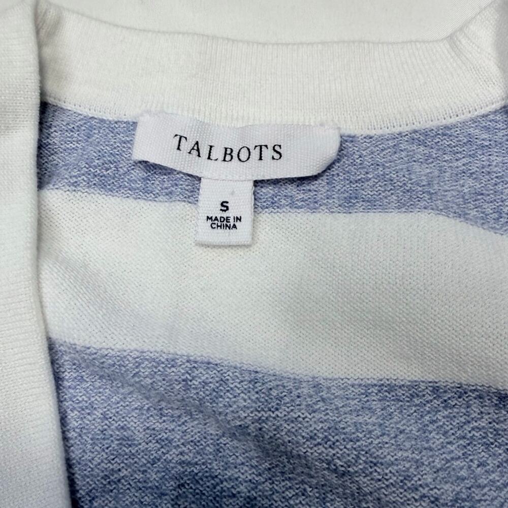Talbots Longline Cardigan Duster Size Small Blue White Stripe 100% Pima Cotton - Picture 6 of 13